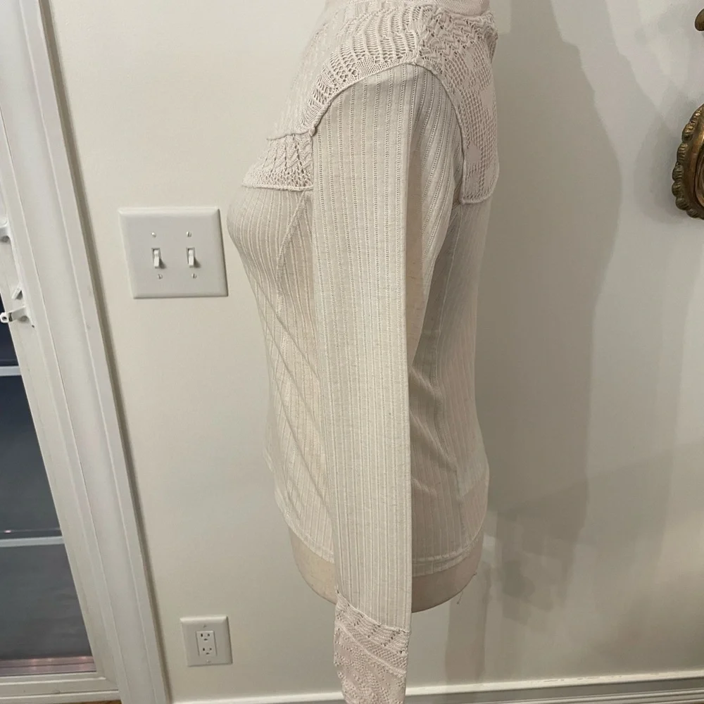 Free People REVOLVE Colette Scallop Neck Knit Trim Neutral Top